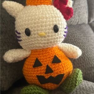 Crochet Halloween Cat Plush Toy - Orange and White